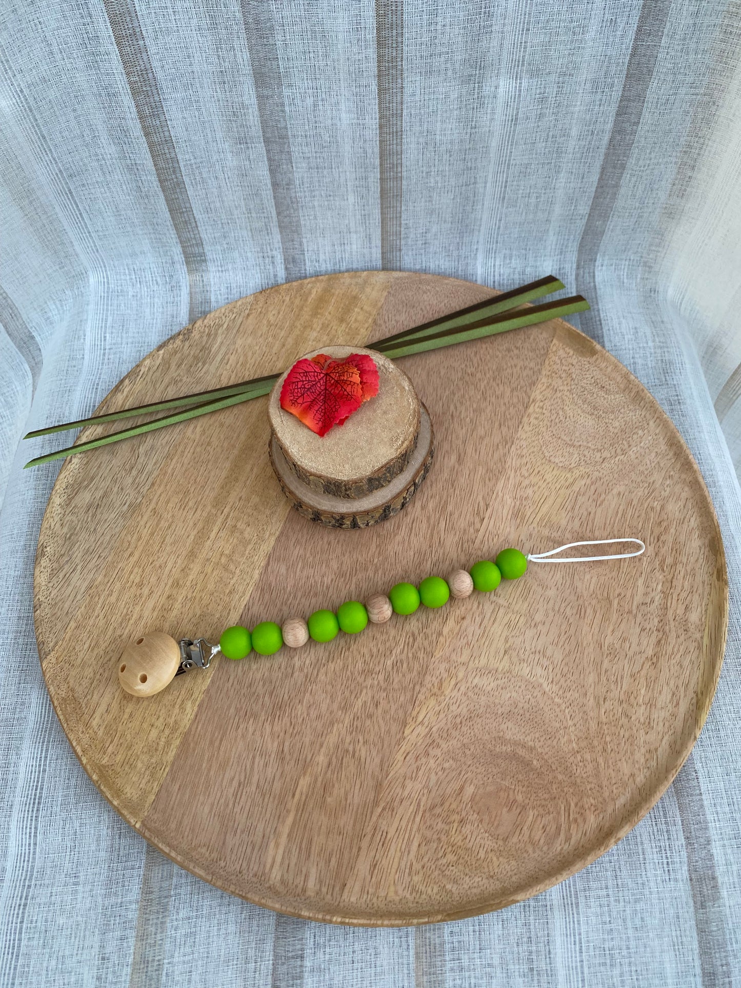 #Attache tétine vert citron et bois# - #Mamour Créa#