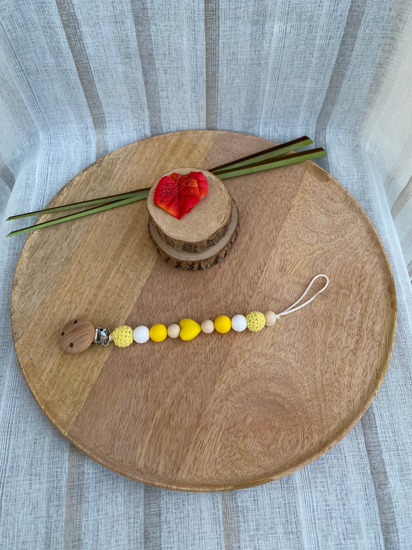 #Attache tétine fantaisie jaune et blanc# - #Mamour Créa#