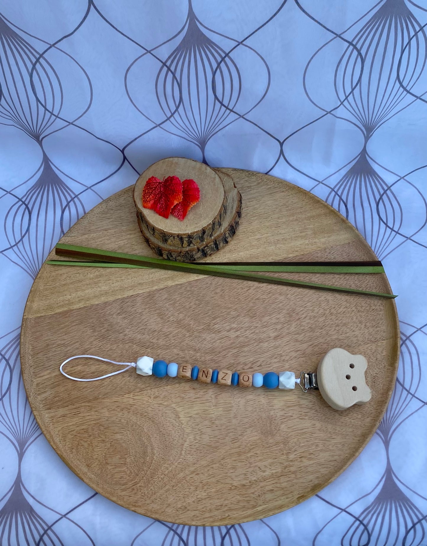 #Attache tétine blanc marbré et bleu# - #mamourcrea#