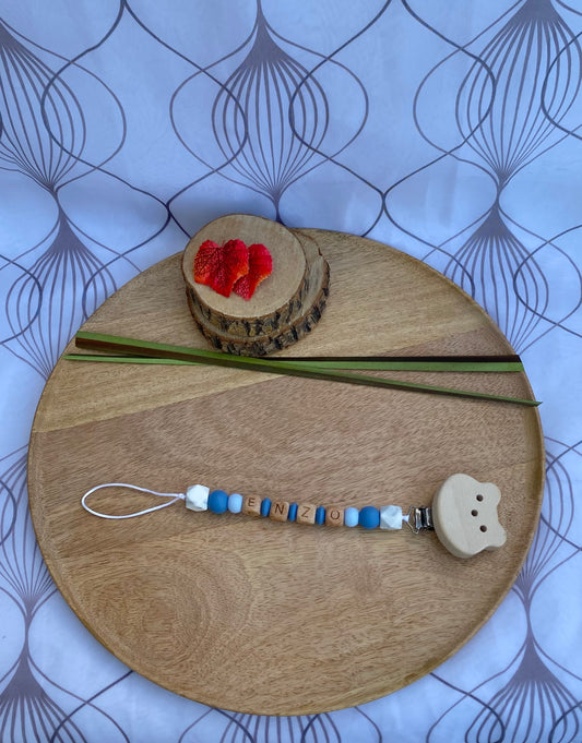 #Attache tétine blanc marbré et bleu# - #mamourcrea#