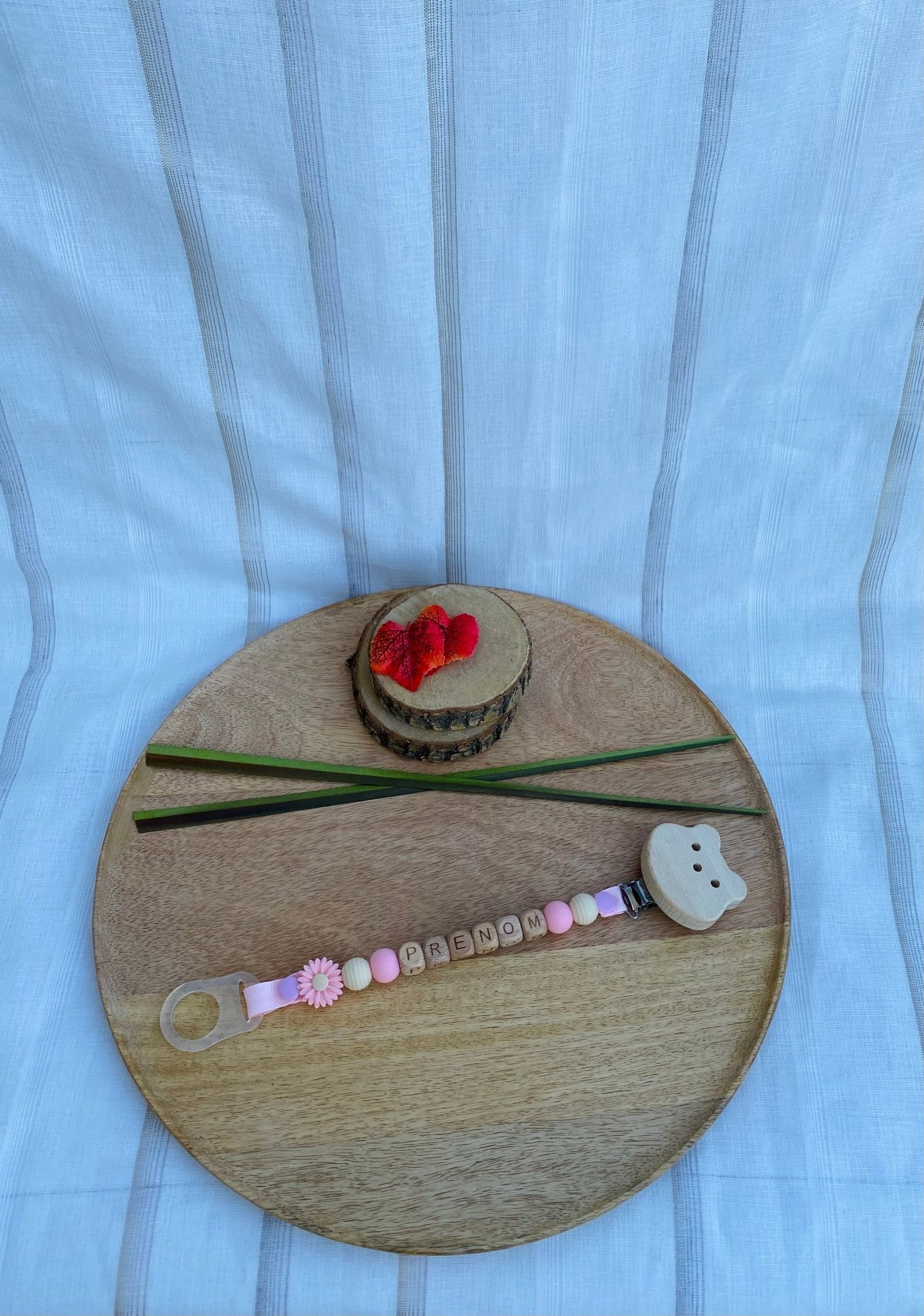 #Attache tétine fantaisie rose et beige# - #Mamour Créa#