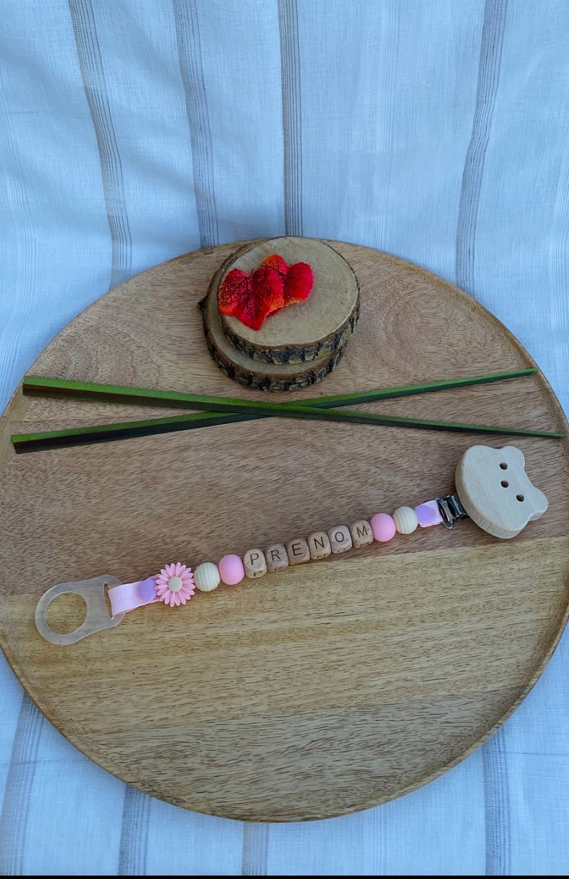 #Attache tétine fantaisie rose et beige#  - #Mamour Créa#