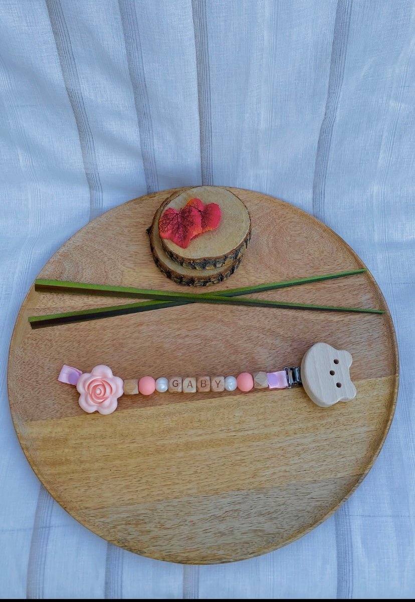 #Attache tétine grande rose et violet# - #Mamour Créa#