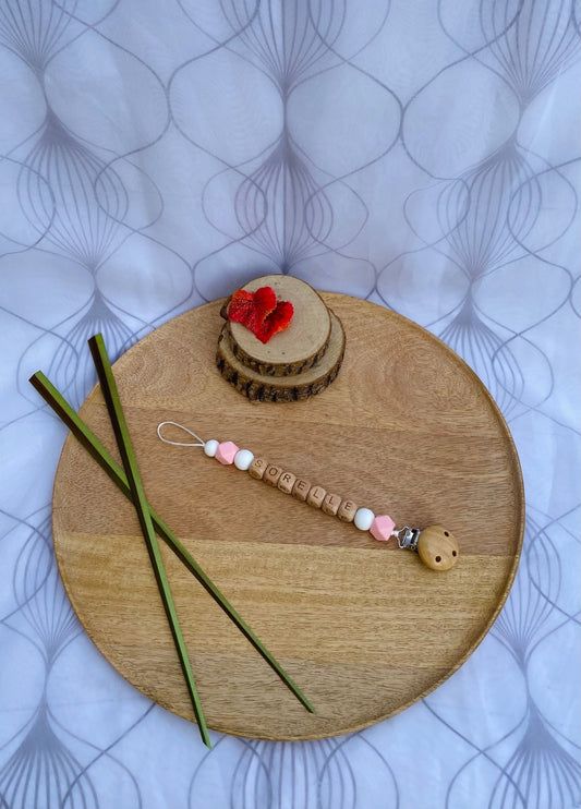 #Attache tétine rose quartz et blanc# - #Mamour Créa#