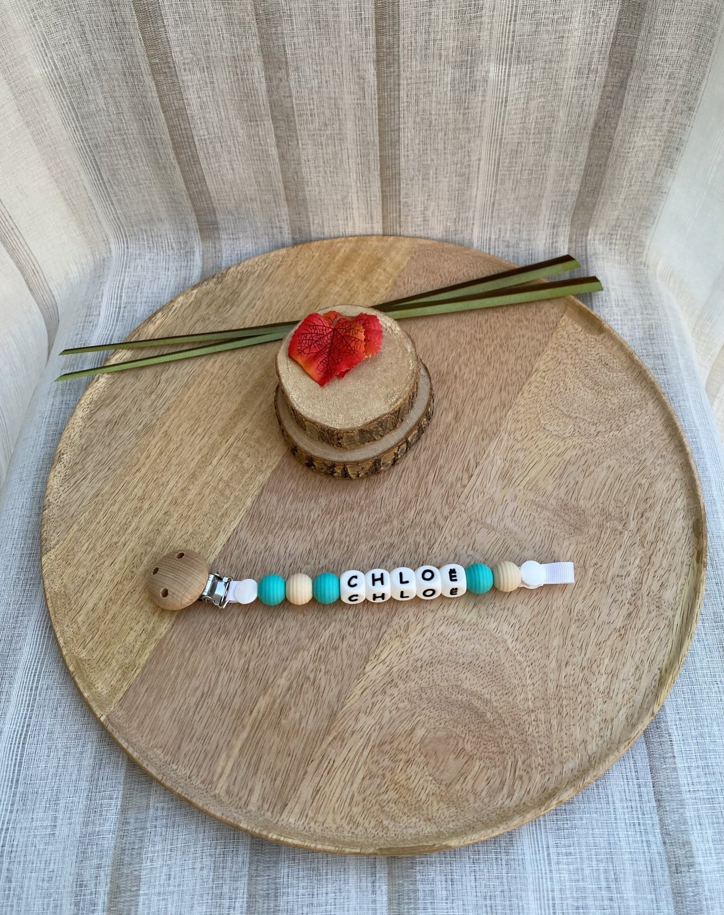 #Attache tétine vert turquoise et crème# - #Mamour Créa#