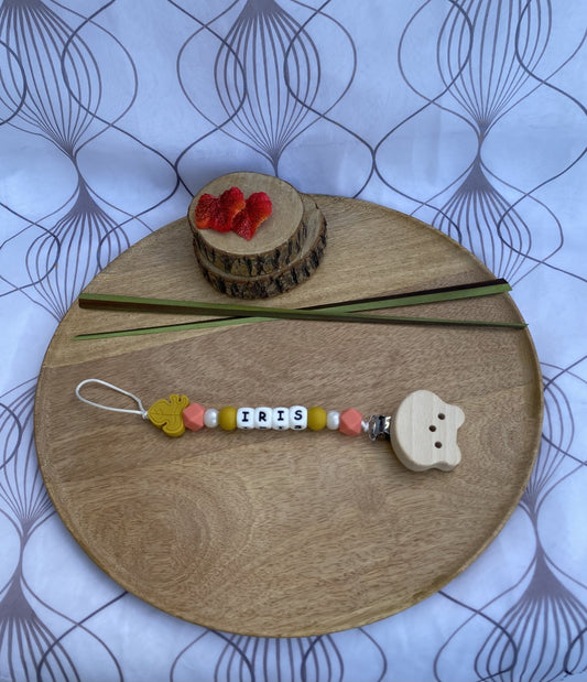 #Attache tétine Iris jaune moutarde# - #mamourcrea#