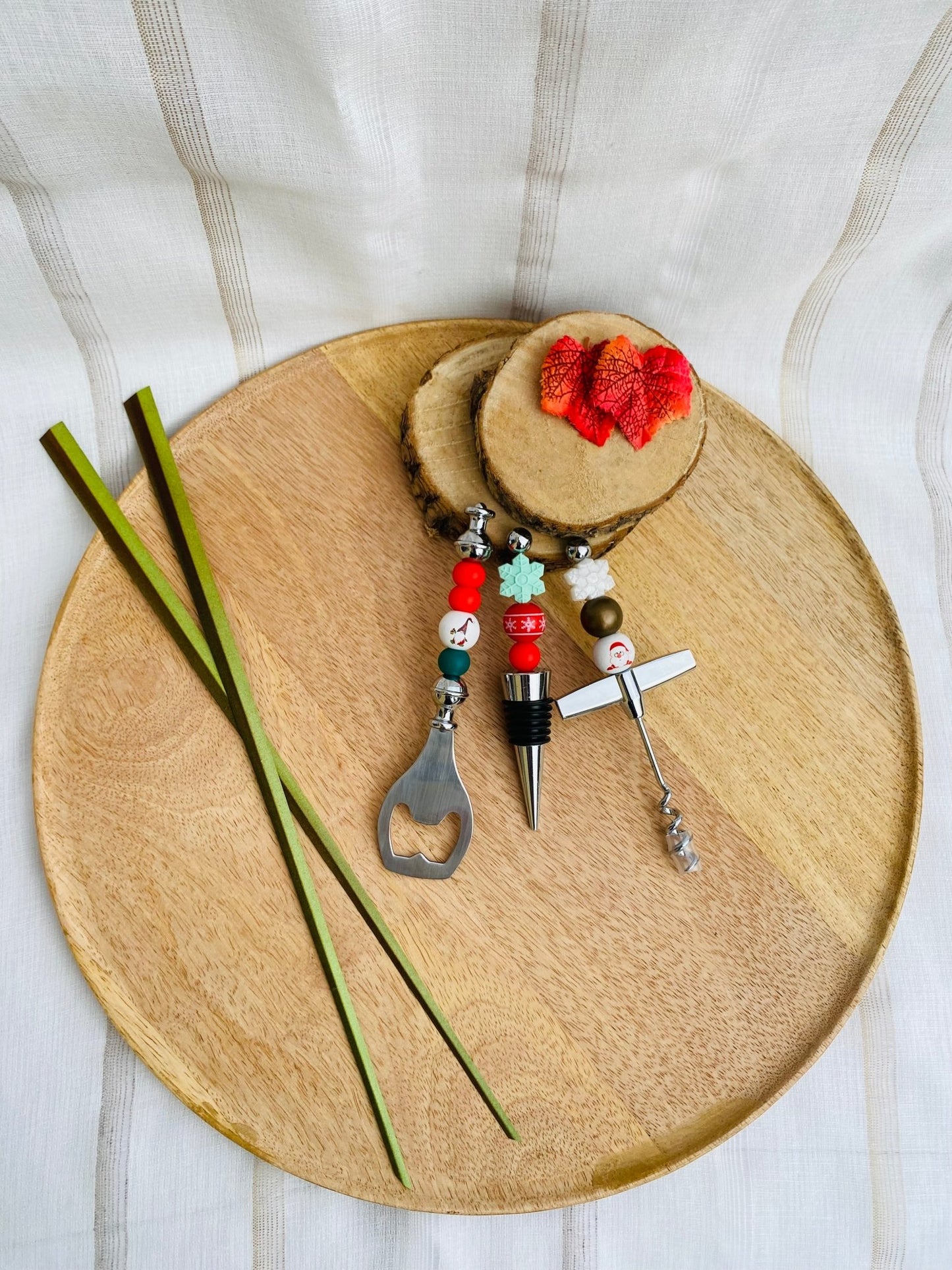 Trio décapsuleur / bouchon à vin / tire - bouchon - Mamour Créa